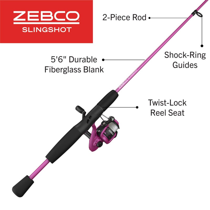Zebco Slingshot Spinning Reel and Fishing Rod Combo, 5-Foot 6-Inch 2-Piece Fishing Pole, Size 20 Reel, Changeable Right- or Left-Hand Retrieve, Pre-Spooled with 8-Pound Zebco Cajun Line, Purple - Image 2